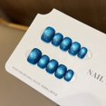 thumbnail image 3 of Blue-green cat's eye, solid-color glass beads, hand-worn nail, beanie nail, short ins wind manicure patch, fake nail., 3 of 8