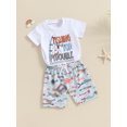 thumbnail image 3 of Bagilaanoe 2pcs Toddler Baby Boy Shorts Set Short Sleeve Letter Print T Shirt Tops + Shorts 6M 12M 18M 24M 3T Kids Casual Summer Clothes, 3 of 7