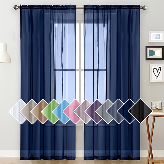 Bxaolu Semi Sheer Curtains 84 Inches Long, Light Filtering Drapes with Rod Pocket, Lightweight Window Treatments for Living Room Bedroom Decor, 52 X 84 Inch,1 Panel, Navy