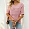 thumbnail image 6 of Jalioing Women's Summer Sweaters Half Sleeve Crew Neck Crochet Sweater Tops Lightweight Fall Trendy Clothes, 6 of 8