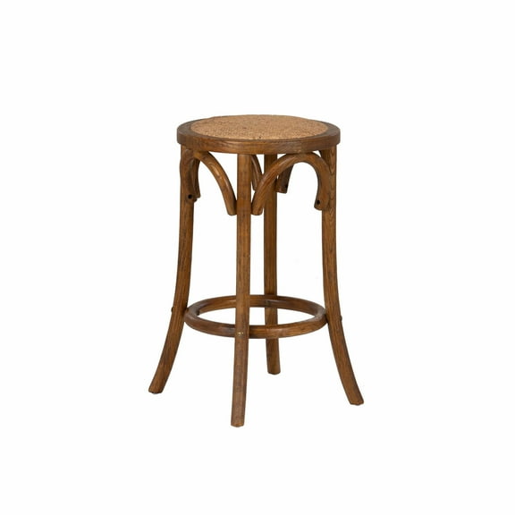 Linon Rae 24" Wood Backless Counter Stool Round Rattan Seat in Walnut Finish