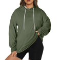 thumbnail image 3 of Women's Plus Size Pullover Hoodie Solid Color Long Sleeve Hooded Sweatshirt, Cozy and Warm Fall Winter Casual Fashion Top with Soft Fabric for Everyday Wear and Outdoor Activities,Army Green,4XL, 3 of 7