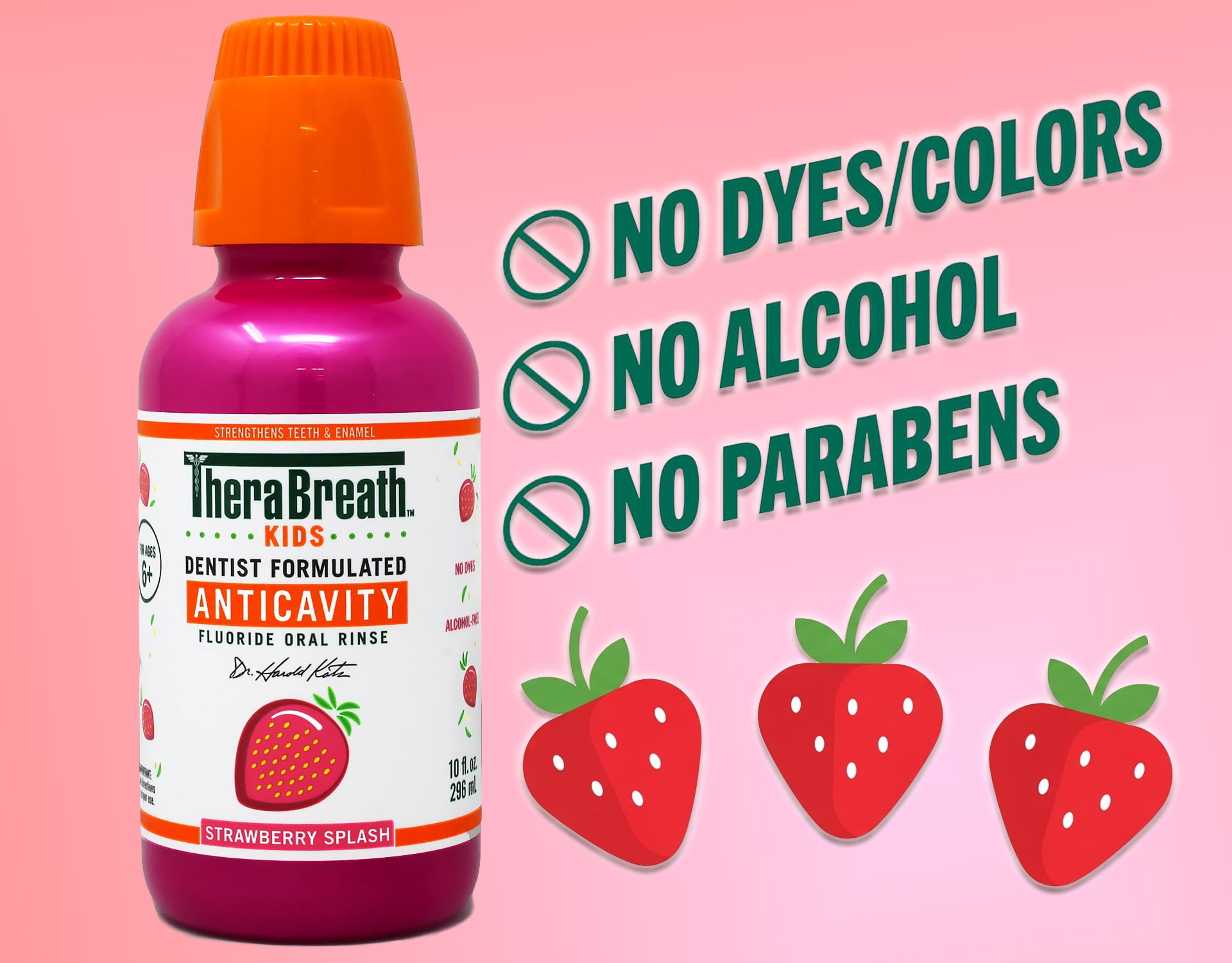 5 Pack - TheraBreath Kids Mouthwash with Fluoride, Organic Strawberry Splash, Anticavity, 10 fl oz