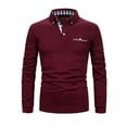 thumbnail image 2 of MLANM Mens Casual Long Sleeve Plaid Collar Polo Shirt Slim Fit Basic Shirts, 2XL Wine Red, 2 of 5