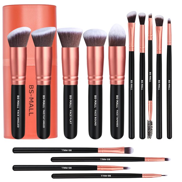 BS-MALL Cepillos de Maquillaje Base Sintética Premium Ocultadores de Ojos Sombras Maquillaje 14 Pcs Cepillo Set, Rosa Dorada, 1 Cuenta BS-MALL BS-MALL