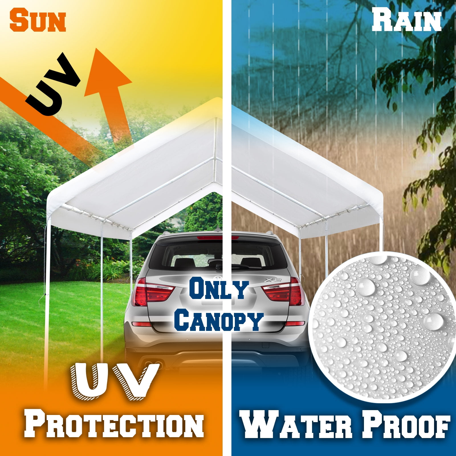 Sunrise 20'x10' Carport Replacement Canopy Tent Top Garage Shelter Cover W Ball Bungees