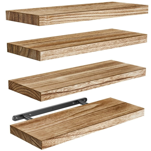 AMADA HOMEFURNISHING Floating Shelves, Paulownia Wood Wall Shelves for Bathroom/Living Room/Bedroom/Kitchen/Home Office, Natural Wood Wall Shelf for