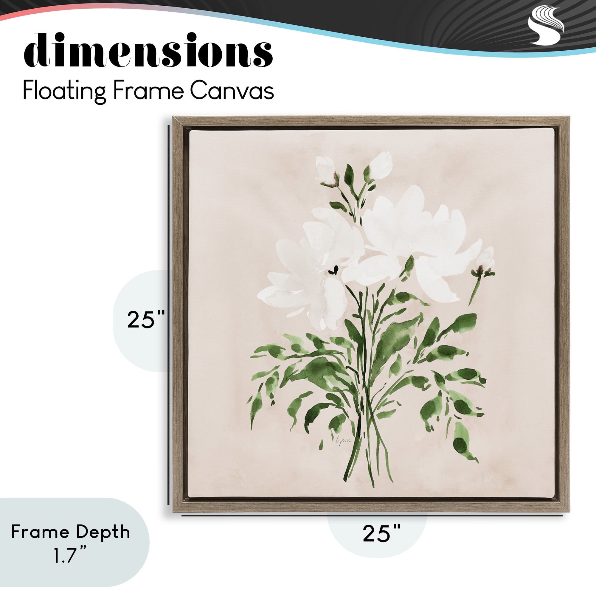 Stupell Industries White On Tan Floral Brown Framed Floater Canvas Wall Art, design by Lucille Price