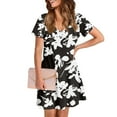 thumbnail image 2 of WTOBBY Women's Casual Fashion V-Neck Short Sleeve Printing Mid Length Dress with Floral Design and Pocket for Everyday Style,Black L, 2 of 5