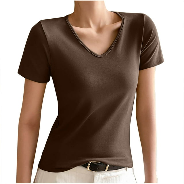 Timegard Hauts d'Été pour Femmes Pyjamas Col en V Manches Courtes Ajustés Vêtements de Détente Décontractés T-Shirts Doux