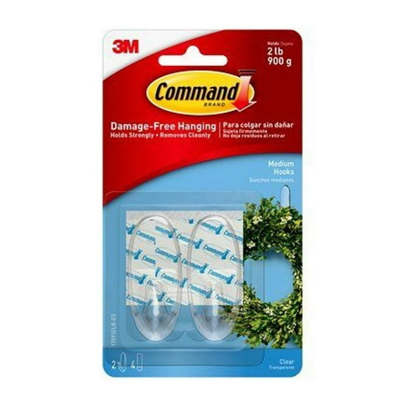 Command Medium Clear Hooks - Plastic - 2 Pack
