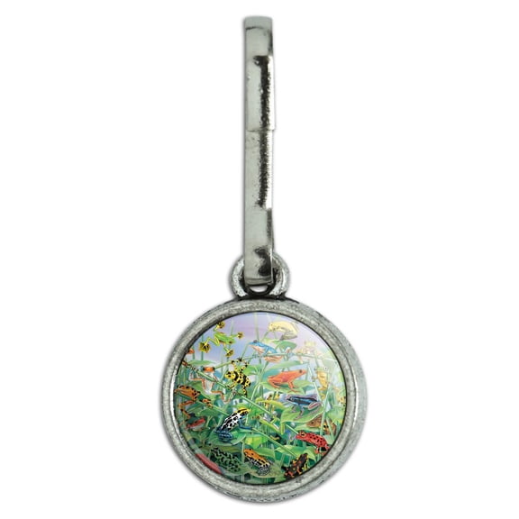Colorful Rainforest Tree Frogs Just Hanging Around Antiqued Charm Clothes Purse Suitcase Backpack Zipper Pull Aid