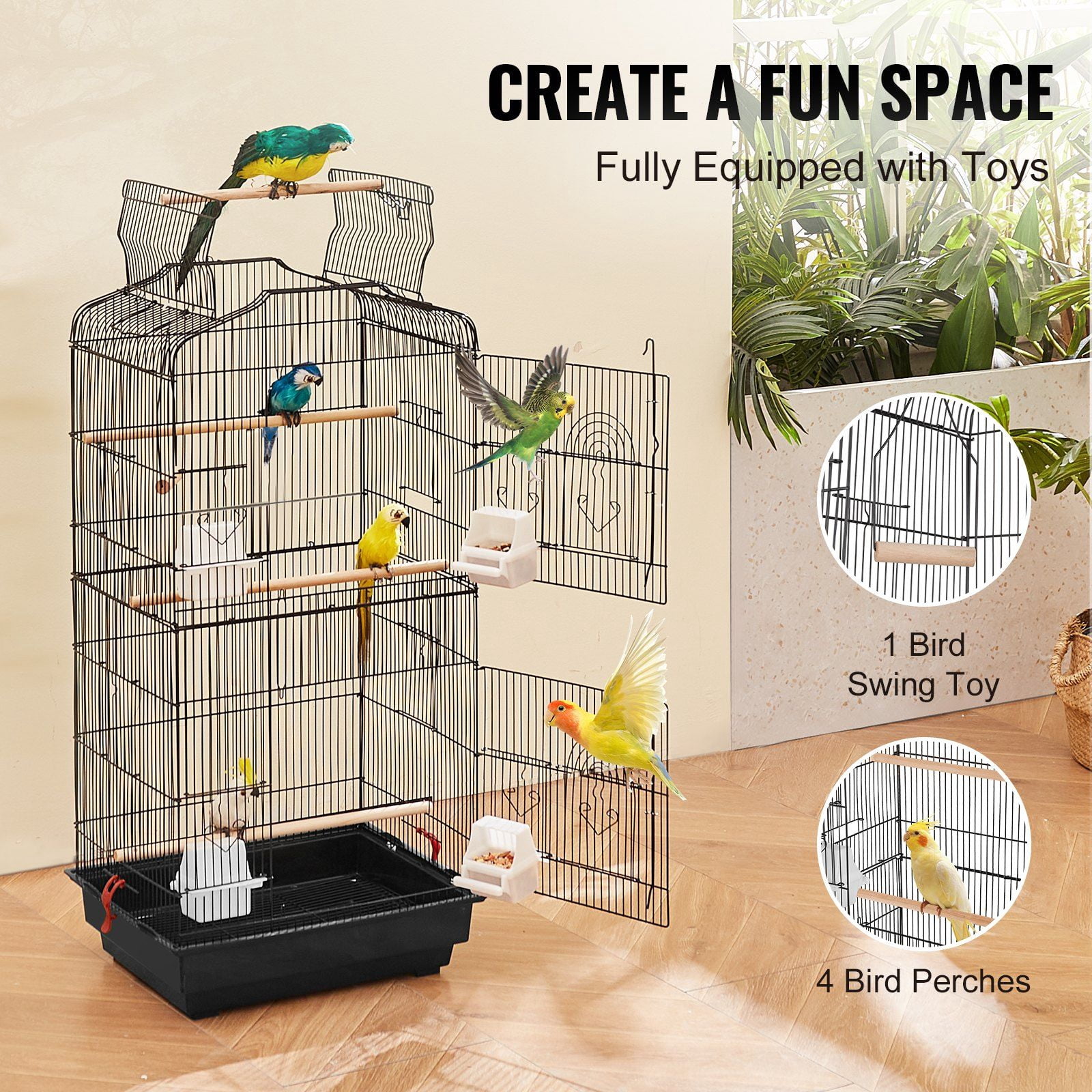 41 Inch Open Top Large Parrot Bird Cage Hanging Travel Flight Birdcage with Swing Perch for Parakeets Finches Canaries Lovebirds Cockatiels Budgies Quaker Conures