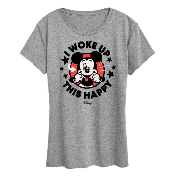 Disney - Mickey & Friends - Mickey Mouse - I Woke Up This Happy - Wink - Women's Short Sleeve Graphic T-Shirt