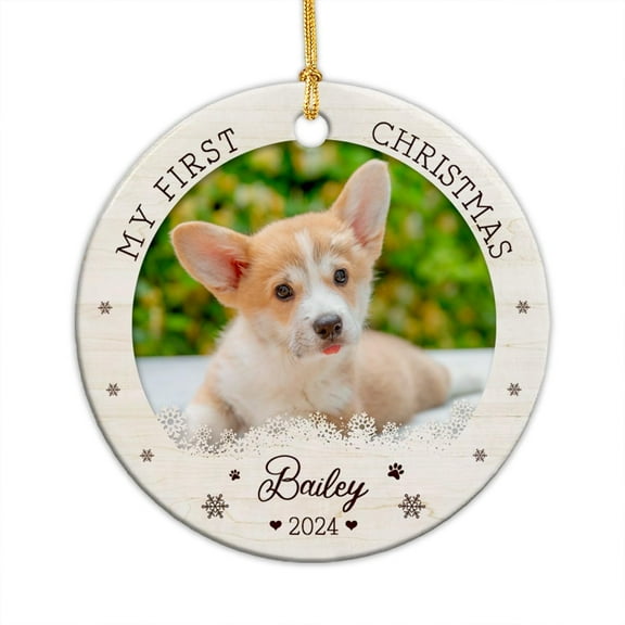 My First Christmas Ornament 2025, Dog Decor Gift, Customized Add Any Photo Ornament Gift for Dog Pet, Dog Lover Christmas Ornament Decor, Custom Puppy's 1st Xmas Ceramic Ornament with Name EiASef