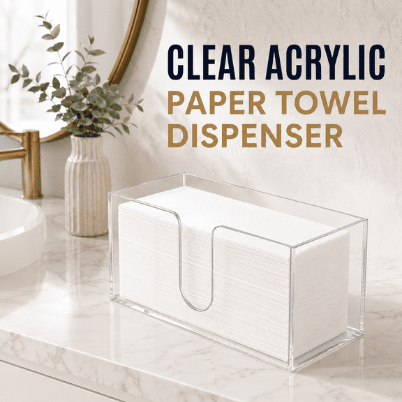 MORAVE 1 Pack 5mm Transparent Acrylic Paper Towel Holder, Countertop Napkin Dispenser for C-Fold, Multi-Fold and Trifold Towels, suitable for Kitchen, Bathroom and Restaurant