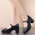 thumbnail image 4 of DADAWEN Chunky Mid-Heel Platform Mary Jane Pumps for Women Square Toe Oxfords Dress Shoes Black 7 US, 4 of 6
