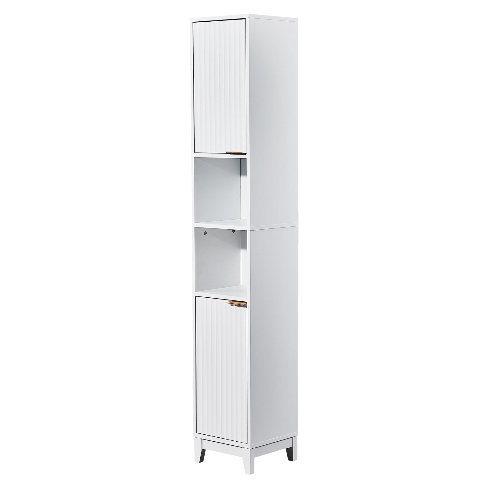 Bathroom Tall Floor Cabinet Narrow Storage Cabinet with 2 Doors & Adjustable Shelves White Melamine Bathroom Cabinet for Toilet Sink Laundry Narrow Spaces
