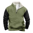 thumbnail image 2 of safuny Men's Stand Collar Sweatshirts Loose Raglan Shirts Pockets Big&Tall Long Sleeve Sports Quarter Zipper Tops Fall Winter Casual Fleece Color Block Retro Pullover Green L, 2 of 4