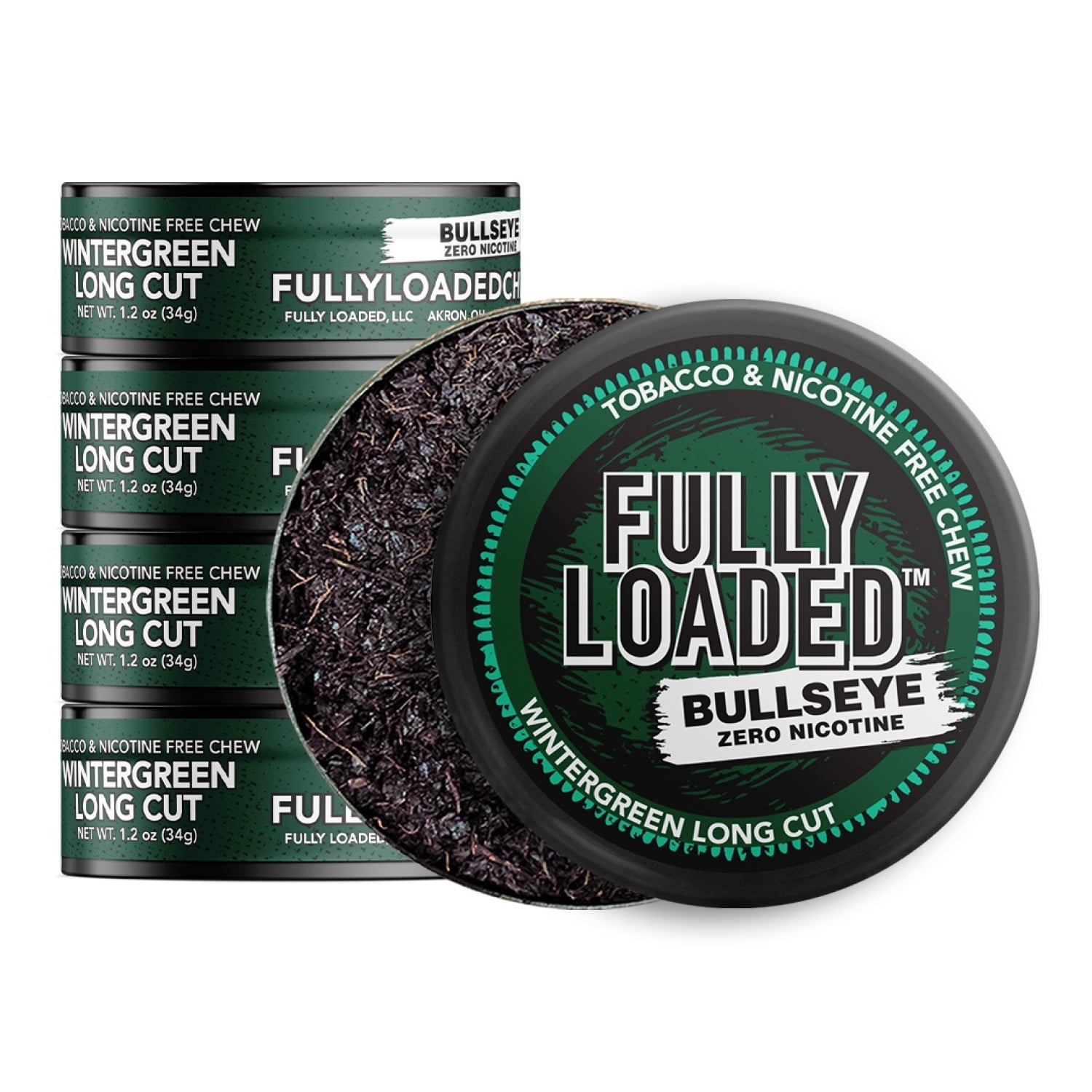 Fully Loaded Chew Tobacco and Nicotine Free Wintergreen Bullseye Long