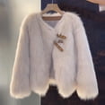 thumbnail image 3 of Auutmn Winter Lady Cardigan Coat Furry Plush Buckle And Strap Decor V Neck Long Sleeves Thickened Solid Color Faux Fur Knitted Sweater Jacket, 3 of 8