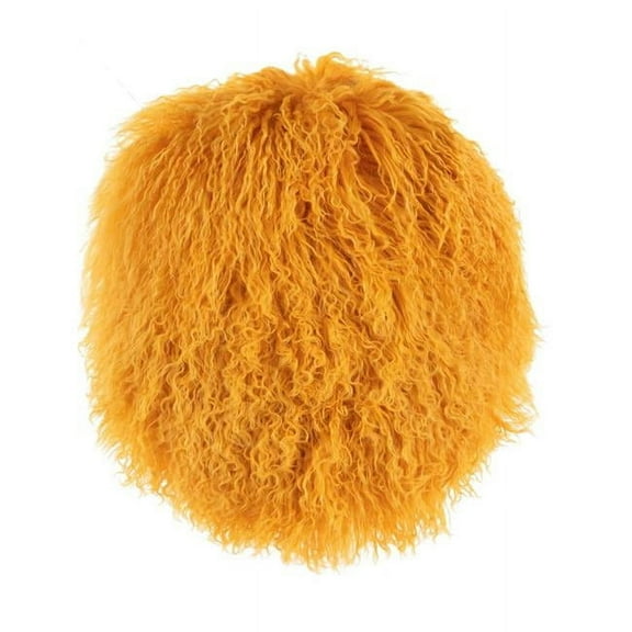 MDR Trading Inc. HU-MUDM16YXYWOF Yellow Round Mongolian Lamb Fur With Featherdown Insert Pillow