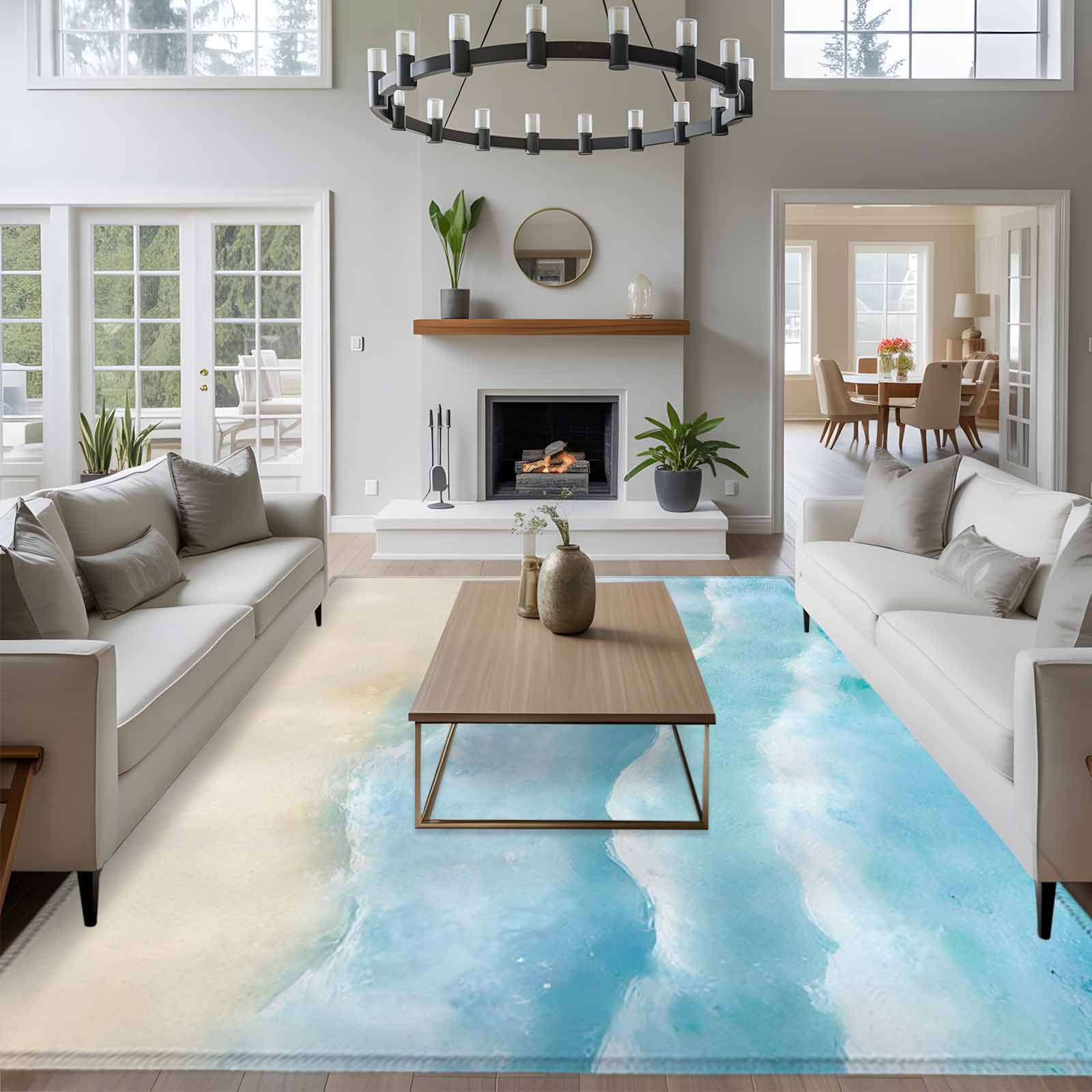 8x10 Area Rugs for Living Room, Blue Beige Non Slip Area Rugs for Kitchen Bedroom Entryway, Summer Beach Washable Carpet Runner Rug Floor Mats for Bedroom Home Decor Coastal Nautical Ocean