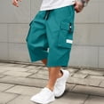 thumbnail image 5 of Domuza Men's Cargo Shorts Drawstring Stretch Waist Casual Running Shorts Multi Pockets Below Knee Breathable Athletic Short Cyan L, 5 of 5