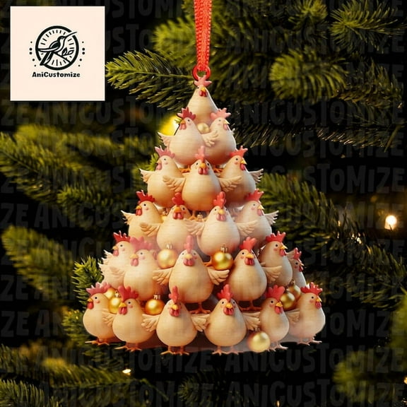 ViciArt Christmas Chicken Tree Ornament, 2D Flat Acrylic Holiday Decor, Chicken Lover Gift