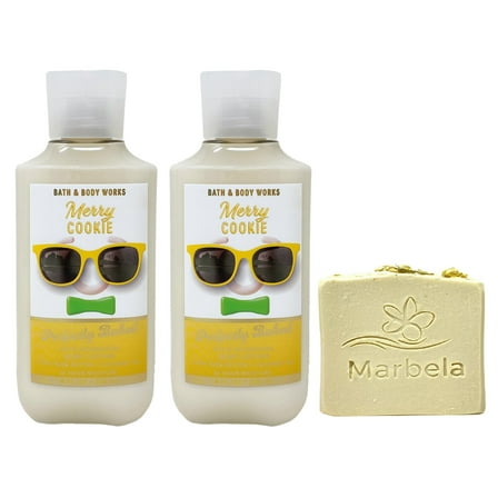 Bath & Body Works Merry Cookie 2 Pack Body Lotion Bundle with a Wild Jasmine Bar Soap - Full Size