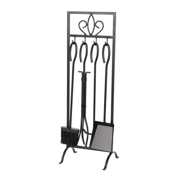 Lavish Home 5PC 29" Fireplace Tools Set - Wrought-Iron Fire Tools for Indoor/Outdoor Fire Pit Use, Fireplace Accessories Set with Poker, Tongs, Brush, Shovel, and Stand (Black)