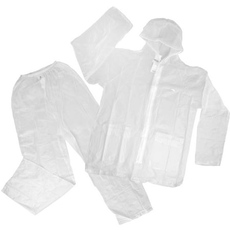 High Sierra 2pc Waterproof Emergency Clear Vinyl Rain Suit, Bottom + Drawstring Hooded Jacket Top With Pockets, Unisex For Women Men