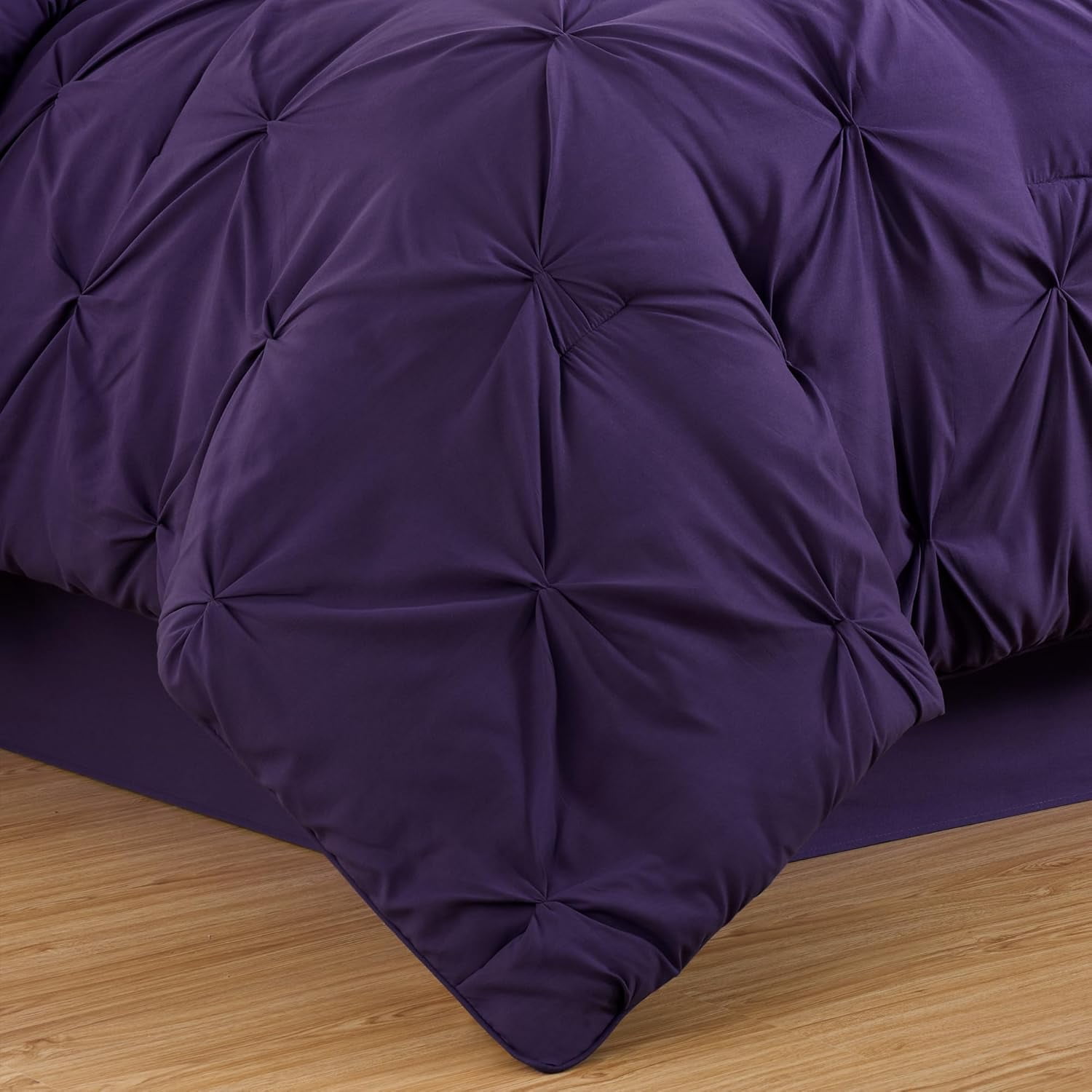 Chezmoi Collection Sydney 7-Piece Pinch Pleat Comforter Set, Lightweight Pintuck Bedding for All Season, Queen, Purple