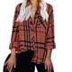 thumbnail image 1 of Puntoco Blusa con estampado de cuadros de manga larga con botones sueltos para mujer Puntoco Puntoco-4975, 1 of 8