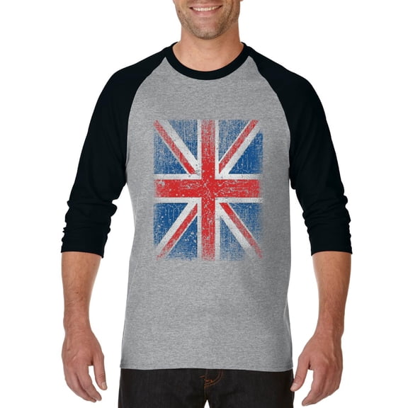 Artix - Mens Raglan Sleeve Baseball T-Shirts, up to Size 3XL - Union Jack British Flag