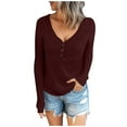 thumbnail image 2 of Women's V-Neck Long Sleeve Buttoned Top Shirts, 2 of 8