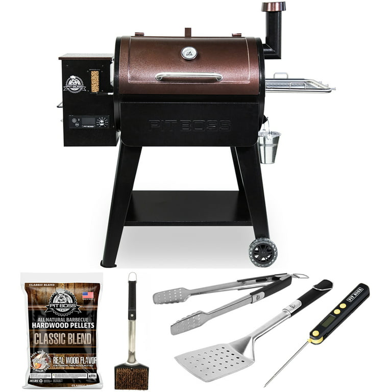 Pit Boss 10514 820D3 Wood Pellet Grill, 21 LB Hopper, Convection Cooking  Bundle with Pit Boss Cleaning Brush, Pocket Thermometer, Soft Touch  All-In-One Spatula, BBQ Tongs and Hardwood Pellets 