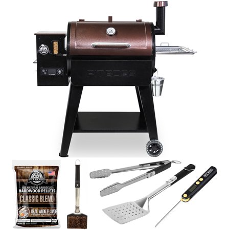 Pit Boss 10514 820D3 Wood Pellet Grill, 21 LB Hopper, Convection Cooking Bundle with Pit Boss Cleaning Brush, Pocket Thermometer, Soft Touch All-In-One Spatula, BBQ Tongs and Hardwood Pellets