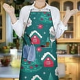 thumbnail image 5 of Dark Green Christmas Tree and House Pattern Apron-Garden Aprons for Women with Pockets-Cotton Linen Waterproof Kitchen Cooking Gardening Aprons Adjustable for Kitchen,Cooking,BBQ and Salon 33"x27", 5 of 7