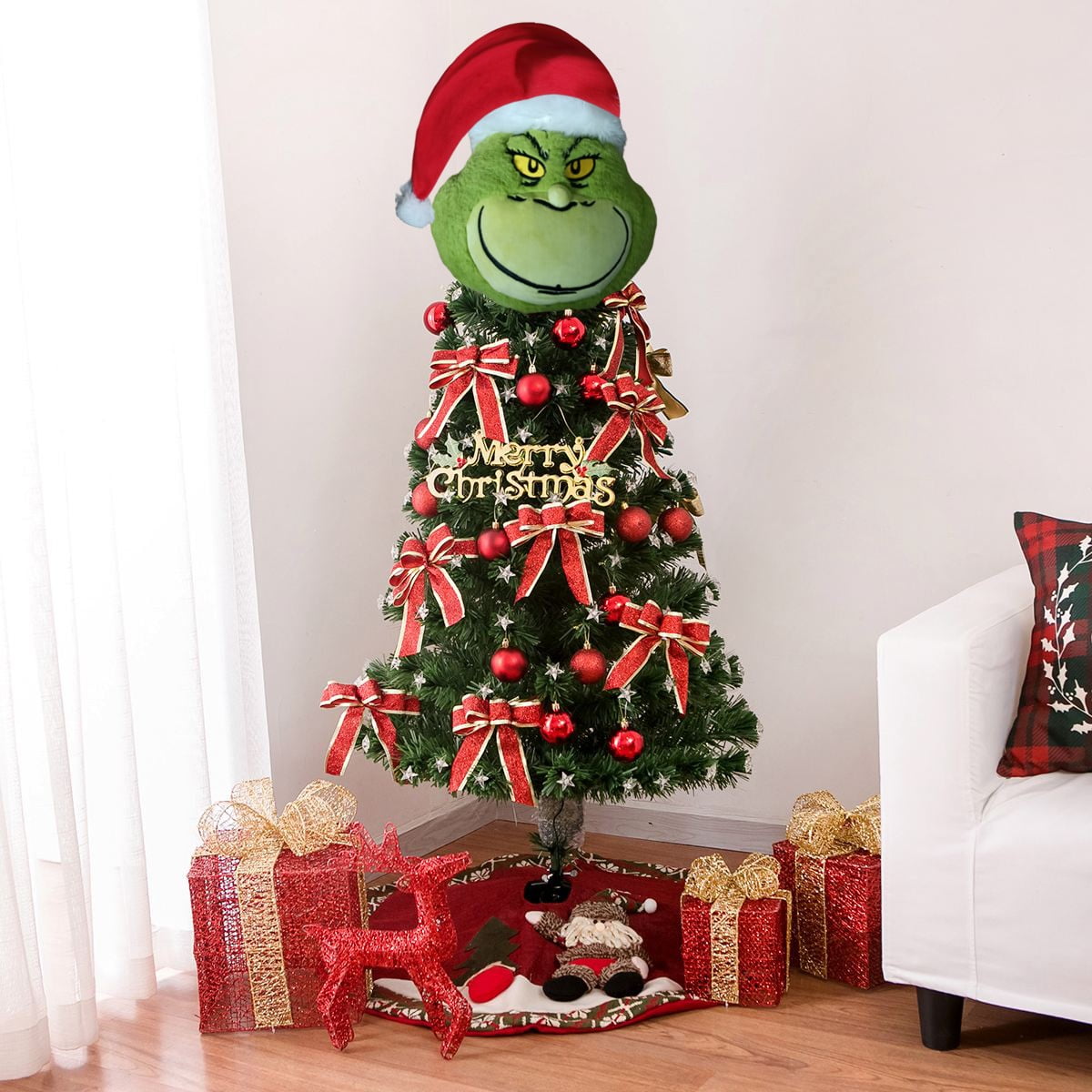 Christmas Tree Topper Checkered Funny Grinch Plush Doll Decoration Christmas  Tree Ornament Holiday Gift - AliExpress