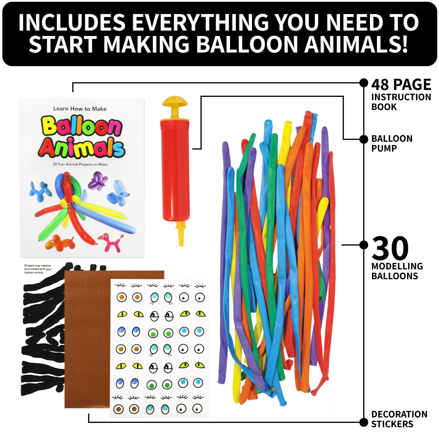SpiceBox Children's Activity Kits Fun With Balloon Animals for Kids, Toys Balloon  Animal Kit For Kids with Pump, 20 Balloon Animals To Create 