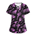 thumbnail image 3 of Tops Cortos para las Mujeres, Halloween Impreso en Cuello en V con Bolsillo, Moda Casual Manga Corta, 3 of 5
