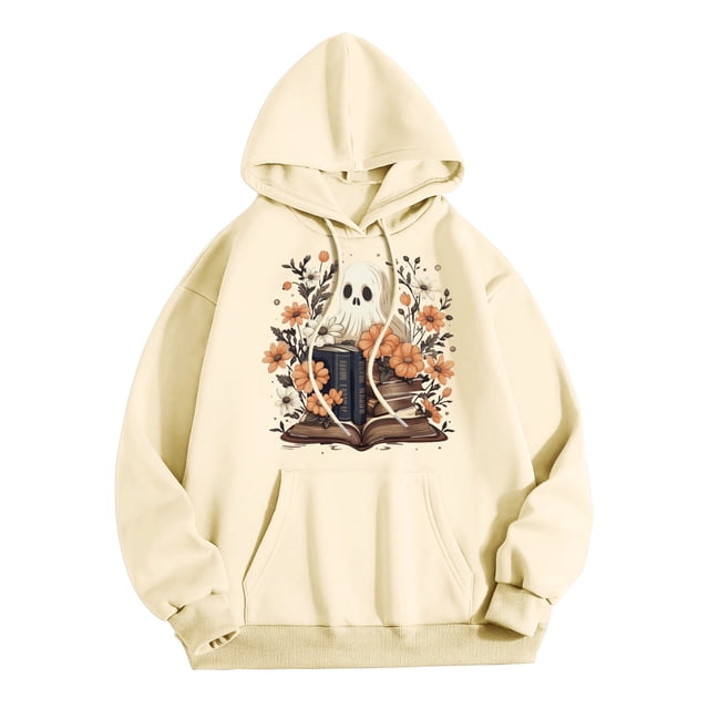WEAIXIMIUNG Chandail pour Femmes Graphique Tendance Chandail Décontracté pour Femmes à Col Rond avec Poche Chandail à Capuchon Imprimé