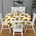thumbnail image 2 of White Sunflower Pattern Round Tablecloth 60"x60",Wrinkle Wipeable Table Cloth for Kitchen Dining Room Picnic Patio Party, 2 of 6