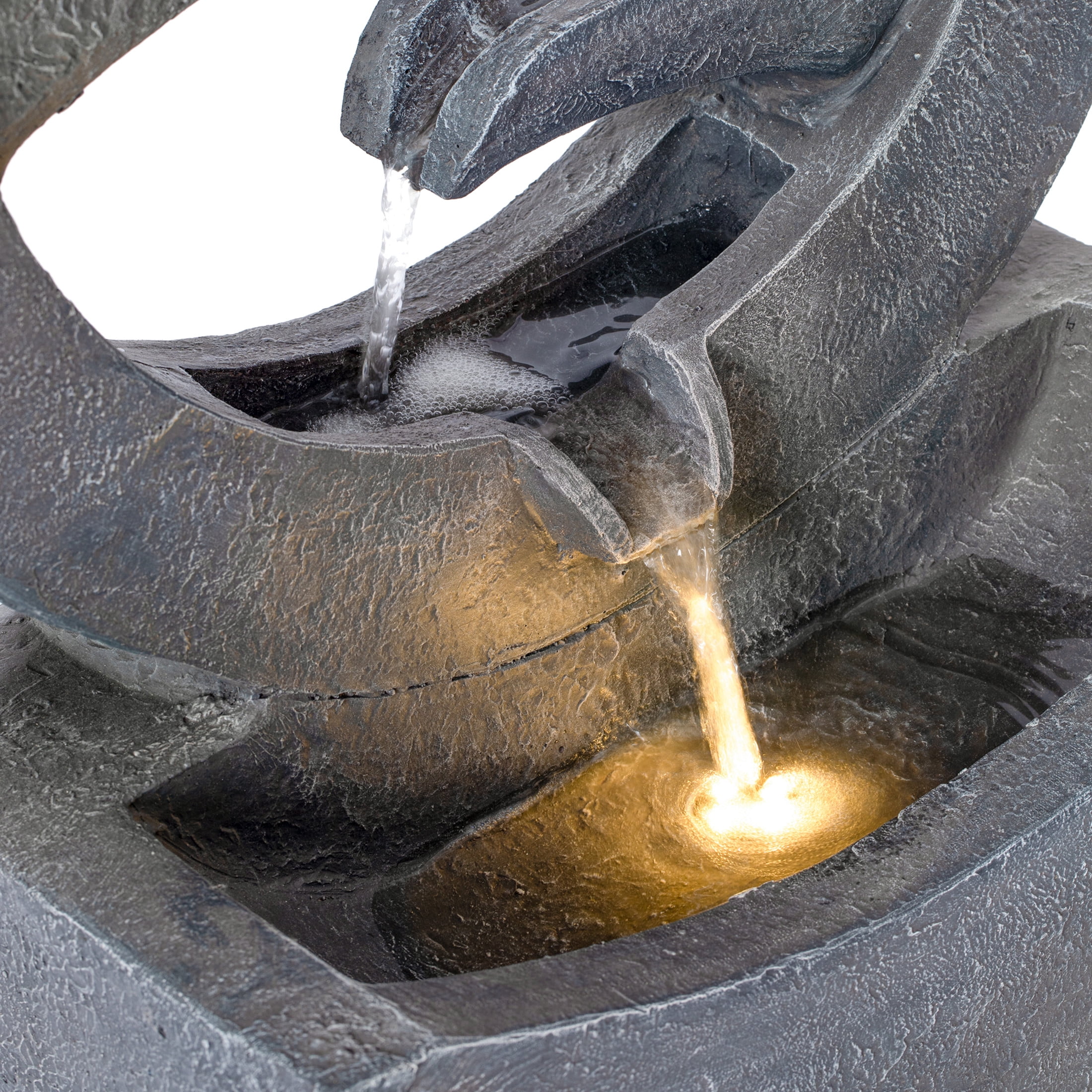 Christopher Knight Home 26.77" Outdoor Circular Fountain with LED Light, Cascading Water Feature, Gray