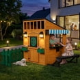 thumbnail image 2 of Ktaxon Outdoor Wooden Playhouse for Kids with Solar Lights, 61-Piece Pretend Kitchen Set, Golden Brown & Green, 2 of 8