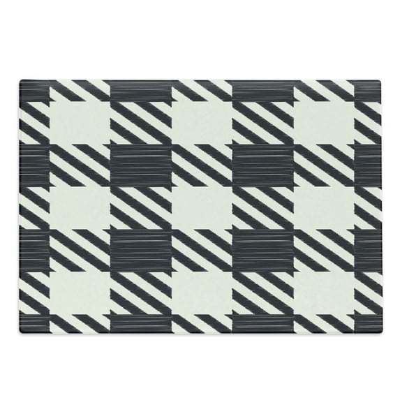 Checkered Cutting Board, Diagonal Stripes Squares Monochrome Sketchy Geometric Grid Revival Tile, Decorative Tempered Glass Cutting and Serving Board, Large Size, White Charcoal Grey, by Ambesonne