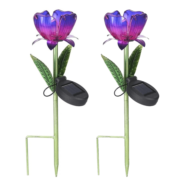 Luces de flores solares de 2 piezas - Paquete doble azul púrpura