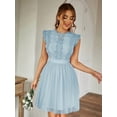 thumbnail image 3 of Blue Womens Sleeveless Lace Top Tulle Skirt A-Line Short Dress With Ruffle Cap Sleeves, 3 of 4