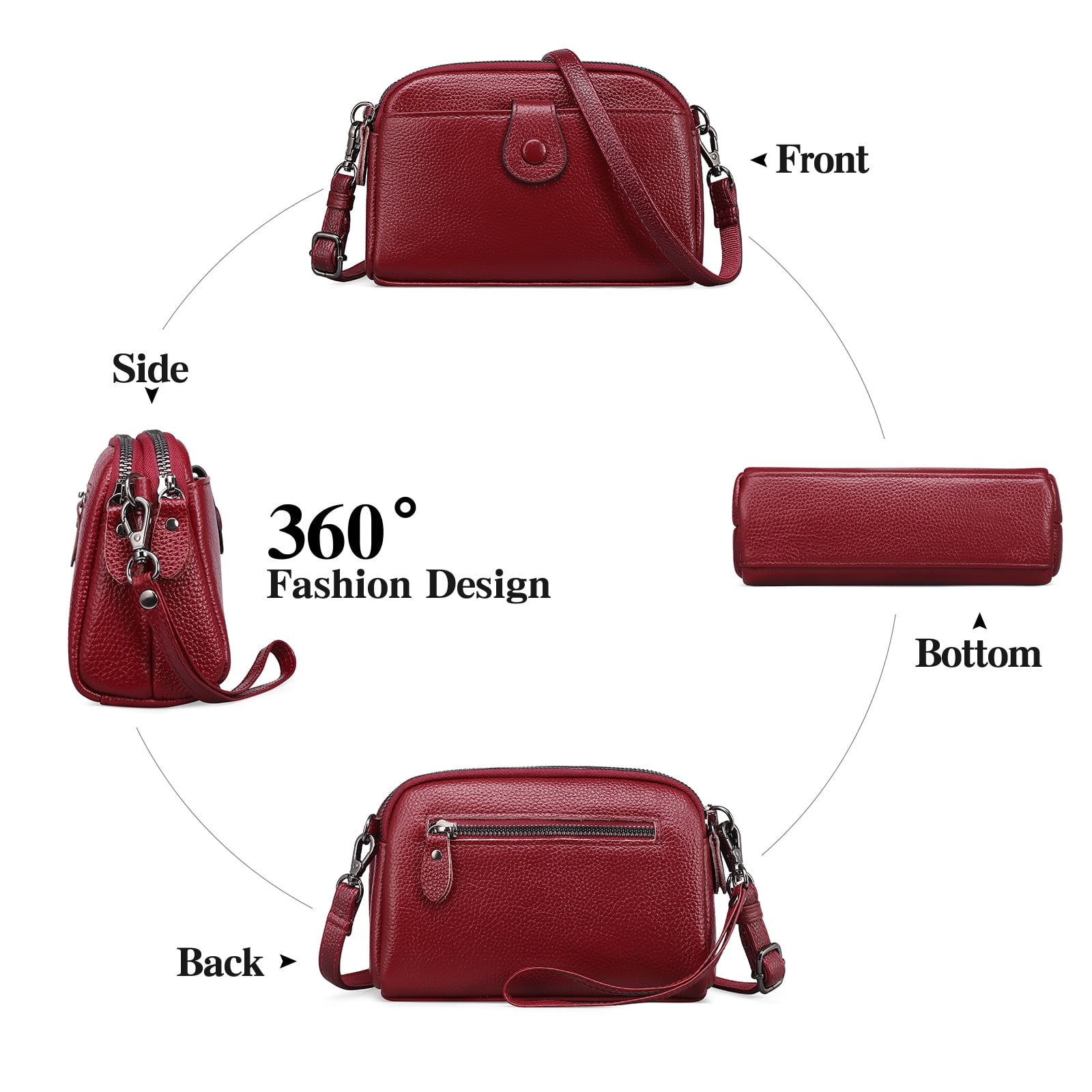 SENDEFN Women's Genuine LeatherCrossbody Handbag, 1-Wine Red